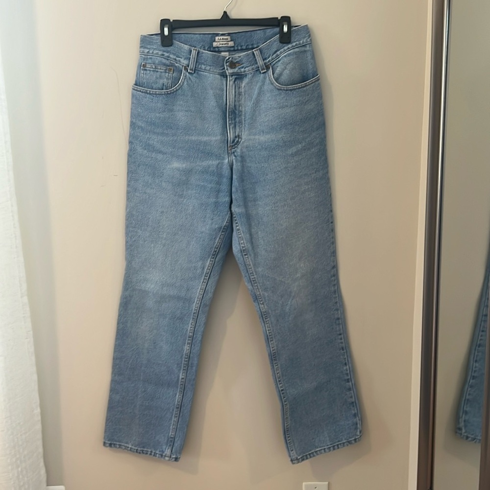 LL Bean Original Fit Straight Leg Light Wash Denim Jeans 12 M/T 272059 Mens‎